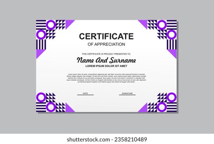 modern style certificate template in orange color. certificate in purple luxury style.