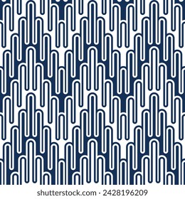 Modern style chevron. Abstract geometric striped background with horizontal  jagged blue and white wavy lines. Seamless repeating pattern.