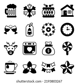 modern style Christmas and New Year icon, Isolated winter holiday symbols