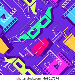 Modern style cinema neon color design. Vector illustration seamless pattern template