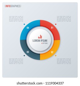 Modern style circle donut chart, infographic design, visualization template with four options. Vector illustration.