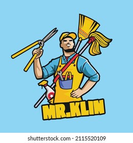 A modern style cleaning service character mascot, suitable for a cleaning service business logo