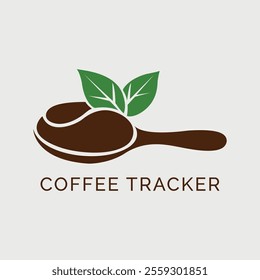 A modern style CoffeeTracker logo with a coffee bean as a spoon and a green leaf on top