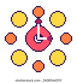 Modern Style Colorful Clock, Pixel Art Icon, Isolated