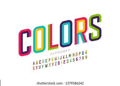 Modern style colorful font, alphabet letters and numbers vector illustration