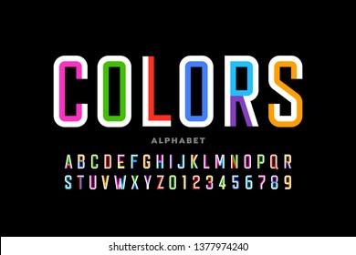 Modern style colorful font design, alphabet letters and numbers vector illustration