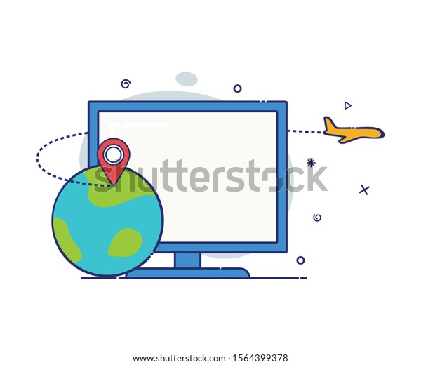 modern style computer\
icon with earth icon