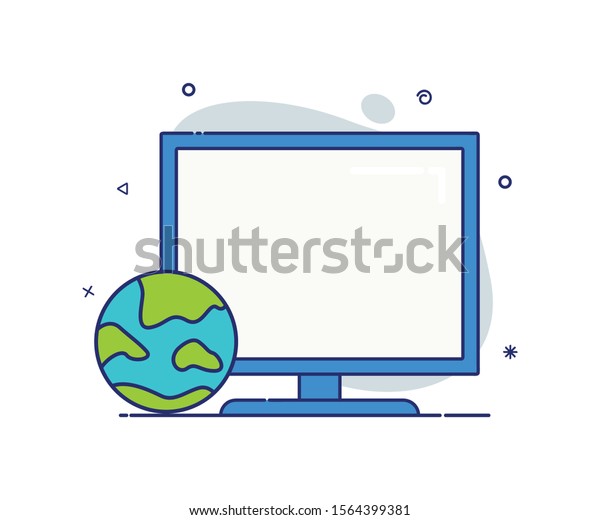 modern style computer\
icon with earth icon