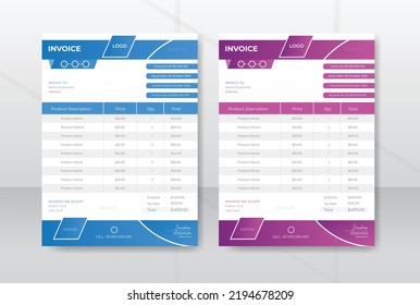 Modern Style Corporate Business Invoice Design Template With A4 Size Accounting Bill