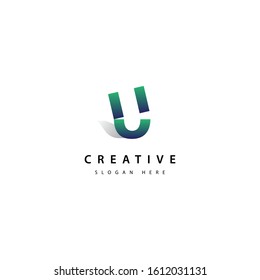 Modern style cut font. initial letter U logo design