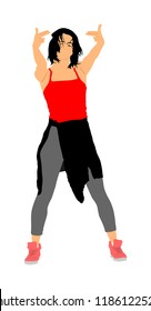 Modern style dancer girl vector illustration isolated on background. Woman ballet performer. Sexy hip hop lady.  Time out spectacle, cheerleader performer dance. Sport support event. Urban fashion. 