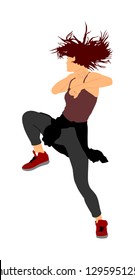 Modern style dancer girl vector illustration isolated on background. Woman ballet performer. Sexy hip hop lady.  Time out spectacle, cheerleader performer dance. Sport support event. Urban fashion. 