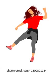 Modern style dancer girl vector illustration isolated on background. Woman ballet performer. Sexy hip hop lady.  Time out spectacle, cheerleader performer dance. Sport support event. Urban fashion. 