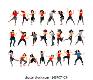 Modern style dancer girl vector illustration isolated on white background. Woman ballet performer. Sexy hip hop lady.  Time out spectacle, cheerleader performer dance. Sport support event. Urban life.