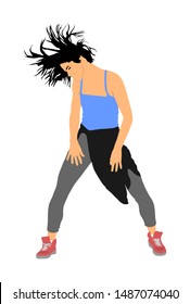 Modern style dancer girl vector illustration isolated on white background. Woman ballet performer. Sexy hip hop lady.  Time out spectacle, cheerleader performer dance. Sport support event. Urban life.