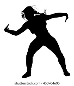 Modern style dancer girl vector silhouette illustration isolated on white background. Woman ballet performer. Sexy hip hop lady.  Time out spectacle, cheerleader performer dance. Sport support event.
