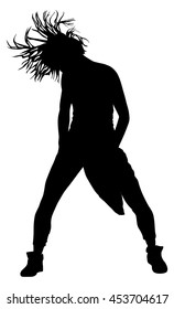Modern style dancer girl vector silhouette illustration isolated on white background. Woman ballet performer. Sexy hip hop lady.  Time out spectacle, cheerleader performer dance. Sport support event.
