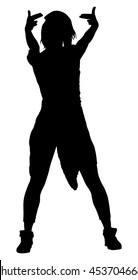 Modern style dancer girl vector silhouette illustration isolated on white background. Woman ballet performer. Sexy hip hop lady.  Time out spectacle, cheerleader performer dance. Sport support event.