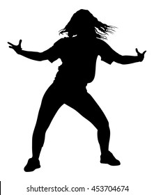 Modern style dancer girl vector silhouette illustration isolated on white background. Woman ballet performer. Sexy hip hop lady.  Time out spectacle, cheerleader performer dance. Sport support event.