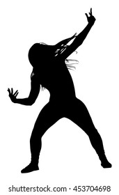 Modern style dancer girl vector silhouette illustration isolated on white background. Woman ballet performer. Sexy hip hop lady.  Time out spectacle, cheerleader performer dance. Sport support event.