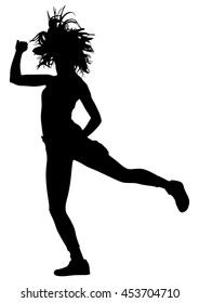 Modern style dancer girl vector silhouette illustration isolated on white background. Woman ballet performer. Sexy hip hop lady.  Time out spectacle, cheerleader performer dance. Sport support event.