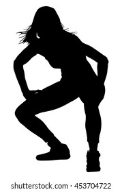Moderne Tänzerin Vektorillustration Silhouette Illustration einzeln auf weißem Hintergrund. Ballettdarstellerin Sexy Hip Hop Lady.  Time out Spektakel, Cheerleader Dance. Sporthilfeveranstaltung.
