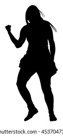 Modern style dancer girl vector silhouette illustration isolated on white background. Woman ballet performer. Sexy hip hop lady.  Time out spectacle, cheerleader performer dance. Sport support event.