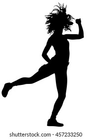 Modern style dancer girl vector silhouette illustration isolated on white background. Woman ballet performer. Sexy hip hop lady.  Time out spectacle, cheerleader performer dance. Sport support event.