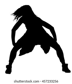 Modern style dancer girl vector silhouette illustration isolated on white background. Woman ballet performer. Sexy hip hop lady.  Time out spectacle, cheerleader performer dance. Sport support event.