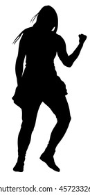 Modern style dancer girl vector silhouette illustration isolated on white background. Woman ballet performer. Sexy hip hop lady.  Time out spectacle, cheerleader performer dance. Sport support event.