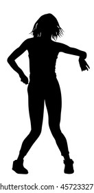 Modern style dancer girl vector silhouette illustration isolated on white background. Woman ballet performer. Sexy hip hop lady.  Time out spectacle, cheerleader performer dance. Sport support event.