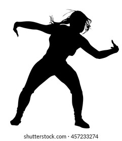 Modern style dancer girl vector silhouette illustration isolated on white background. Woman ballet performer. Sexy hip hop lady.  Time out spectacle, cheerleader performer dance. Sport support event.