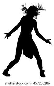 Modern style dancer girl vector silhouette illustration isolated on white background. Woman ballet performer. Sexy hip hop lady.  Time out spectacle, cheerleader performer dance. Sport support event.