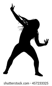 Modern style dancer girl vector silhouette illustration isolated on white background. Woman ballet performer. Sexy hip hop lady.  Time out spectacle, cheerleader performer dance. Sport support event.