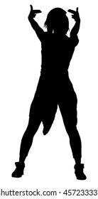 Modern style dancer girl vector silhouette illustration isolated on white background. Woman ballet performer. Sexy hip hop lady.  Time out spectacle, cheerleader performer dance. Sport support event.