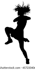 Modern style dancer girl vector silhouette illustration isolated on white background. Woman ballet performer. Sexy hip hop lady. Party spectacle, cheerleader performer dance. Sport support event.