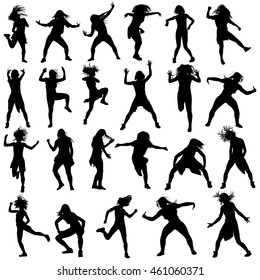 Modern style dancer girl vector silhouette illustration isolated on white background. Woman ballet performer. Sexy hip hop lady.  Time out spectacle, cheerleader performer dance. Sport support event.