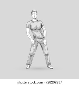 Modern Style Dancer Man Posing Sketch on a Gray Background