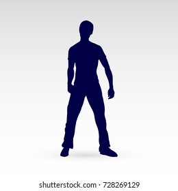 Modern Style Dancer Posing Silhouette of Man Isolated on Gray Background