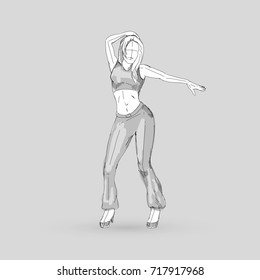 Modern Style Dancer Posing Sketch of a Go-Go Dancing on a Gray Background