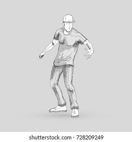 Modern Style Dancer Posing Sketch of a Man Dancer on a Gray Background