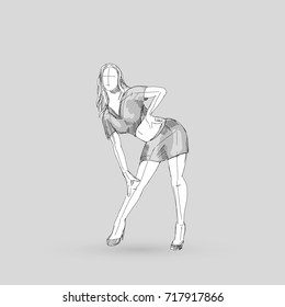 Modern Style Dancer Sketch of a Dancing Girl on a Gray Background