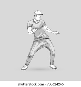 Modern Style Dancer Sketch of a Man Dancer Hip Hop Choreography on Gray