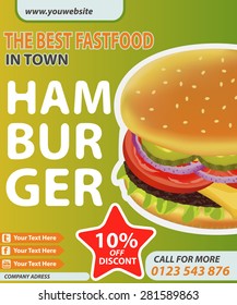 Modern style delicious fresh burgers discount poster. Vector illustration can be used for cafe menu or street food posters design, web and other crafts.