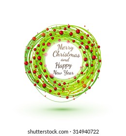 Modern style drawing Christmas wreath. Xmas circle symbol. Vector sketch.