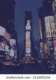 Volante de estilo moderno o diseño de portada para su negocio con tema urbano a rayas, Street View of Times Square, Nueva York, Estados Unidos - Aplicable a informes de negocios, presentaciones, carteles, afiches