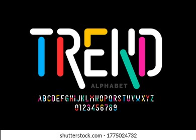 Modern style font, trendy alphabet letters and numbers vector illustration