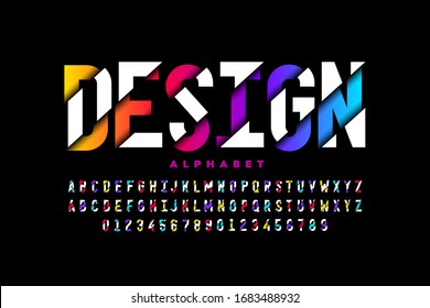 Modern style font, vibrant alphabet letters and numbers vector illustration