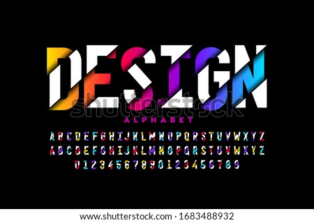 Modern style font, vibrant alphabet letters and numbers vector illustration