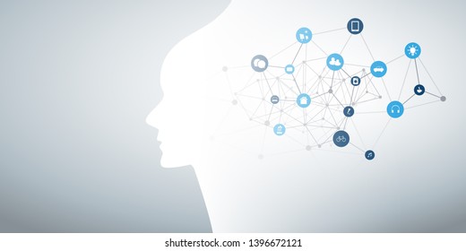 Moderno estilo Futurista Machine Learning, Inteligencia Artificial, Cloud Computing y Diseño de Redes IoT con Iconos conectados, malla de red